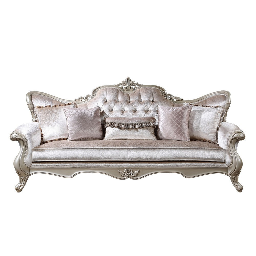 Kerra Sofa with Accent Pillows Beige Fleur De Lis Velveteen 97 Inch BM329831