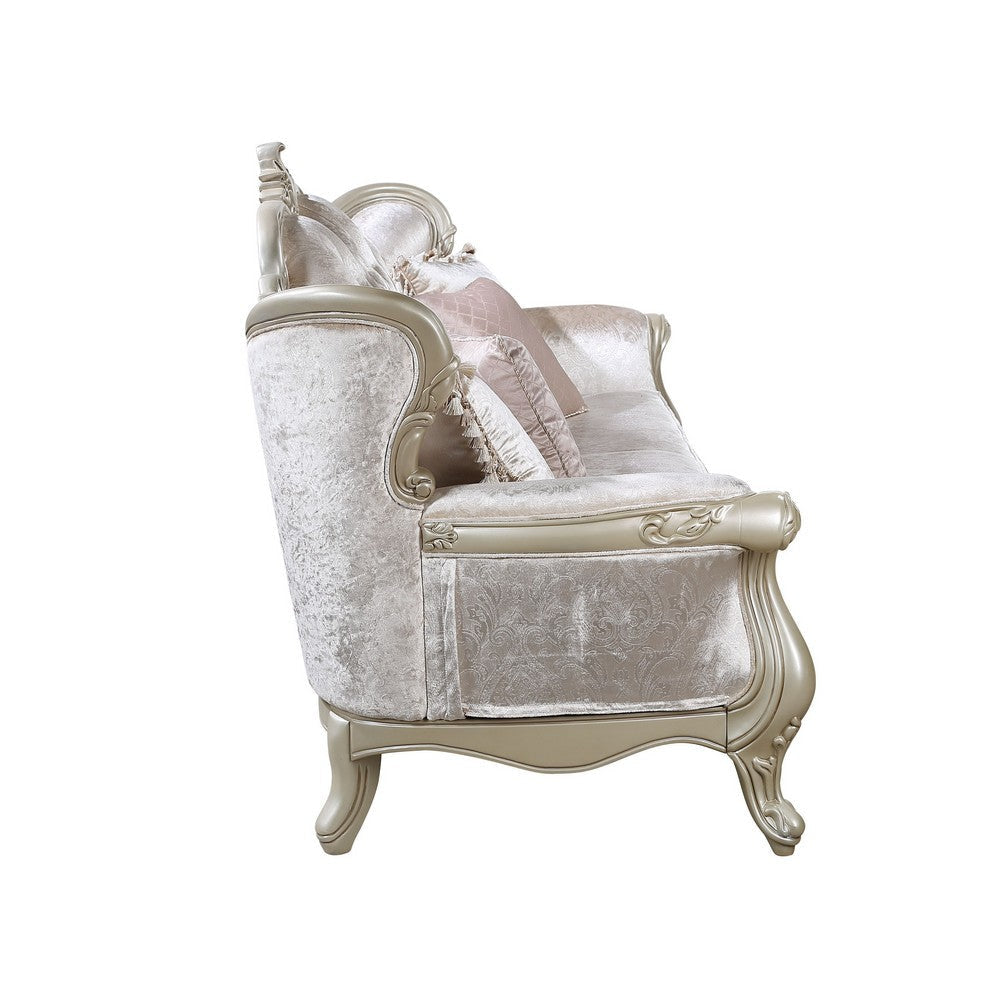 Kerra Sofa with Accent Pillows Beige Fleur De Lis Velveteen 97 Inch BM329831