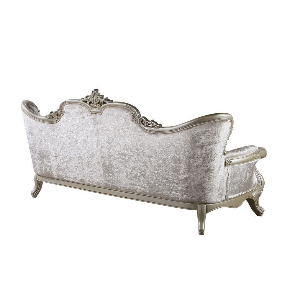 Kerra Sofa with Accent Pillows Beige Fleur De Lis Velveteen 97 Inch BM329831