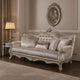 Kerra Sofa with Accent Pillows, Beige Fleur De Lis Velveteen 97 Inch