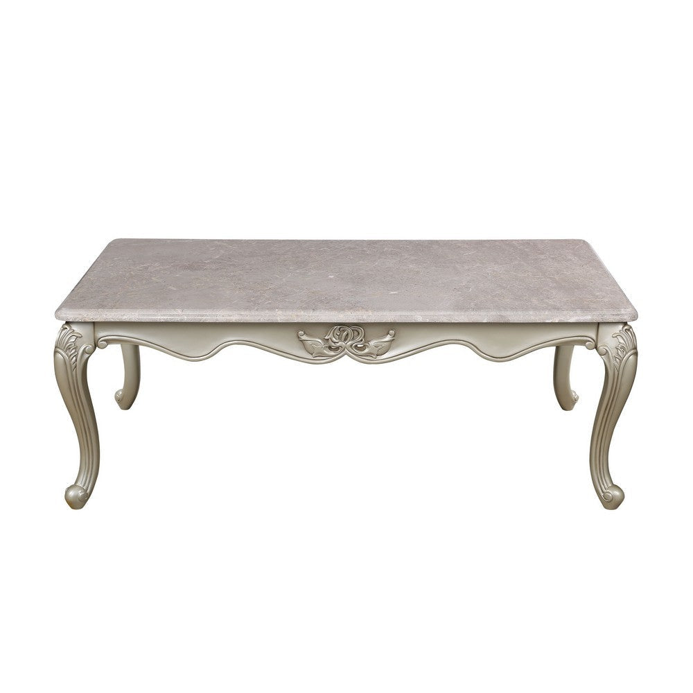 Kerra Cocktail Coffee Table Beige Marble Carved Champagne 54 Inch BM329832