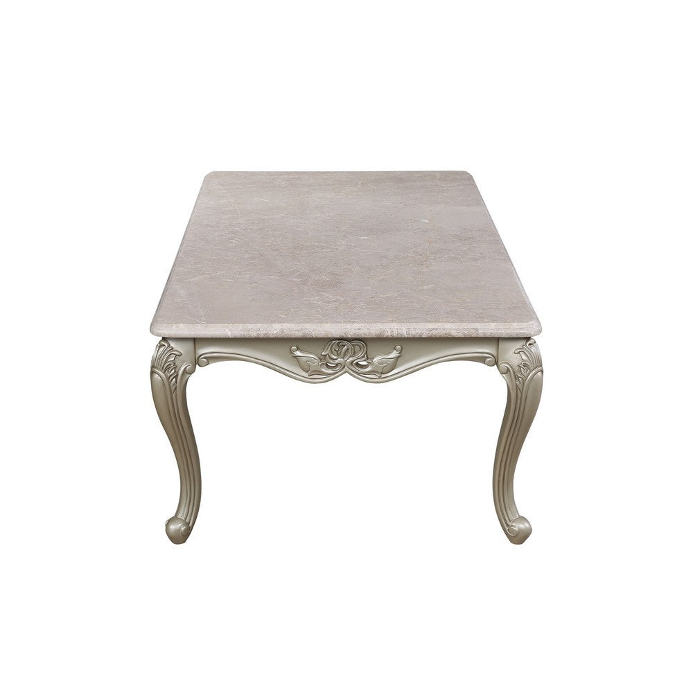 Kerra Cocktail Coffee Table Beige Marble Carved Champagne 54 Inch BM329832