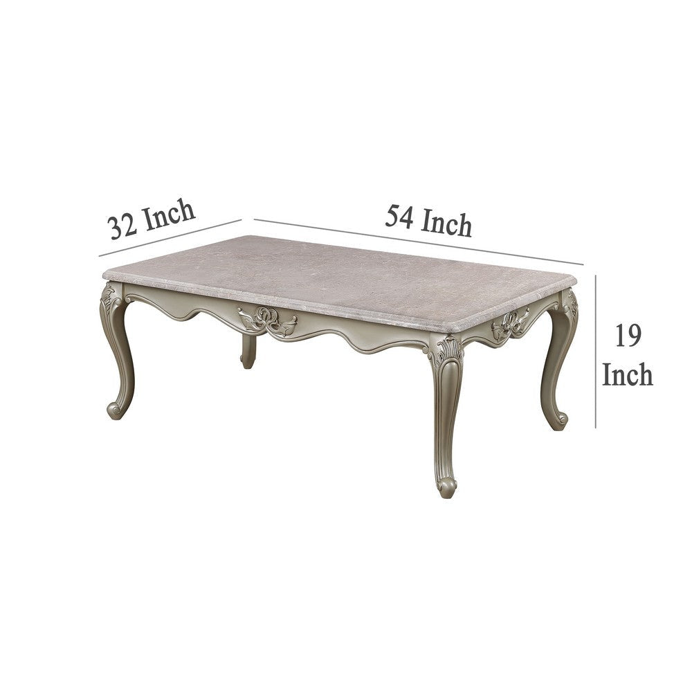 Kerra Cocktail Coffee Table Beige Marble Carved Champagne 54 Inch BM329832