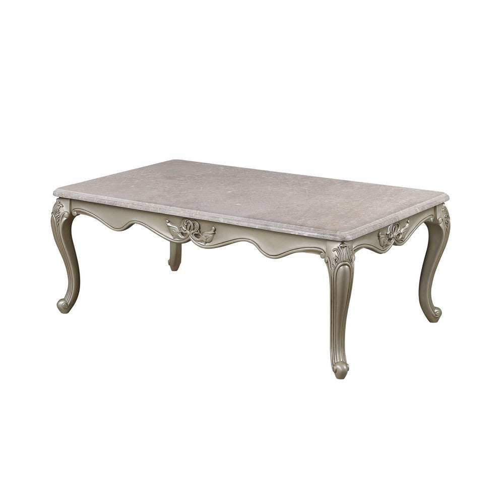 Kerra Cocktail Coffee Table, Beige Marble, Carved Champagne 54 Inch