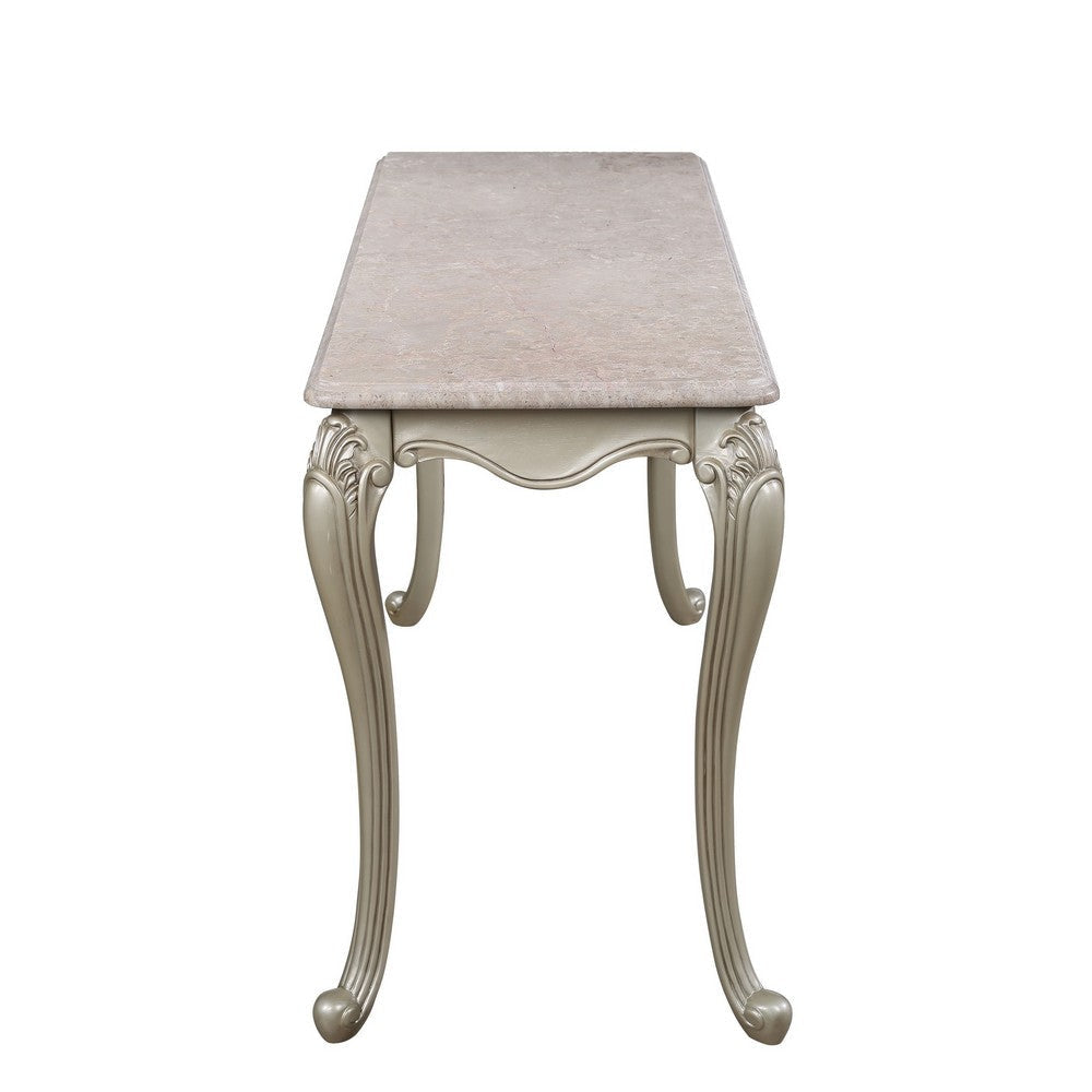 Kerra Console Table Beige Marble Classic Carved Champagne 58 Inch BM329833