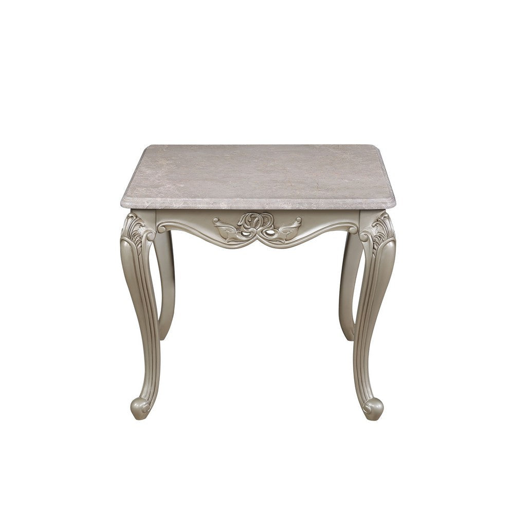 Kerra Side End Table Beige Marble Classic Carved Champagne 28 Inch BM329834