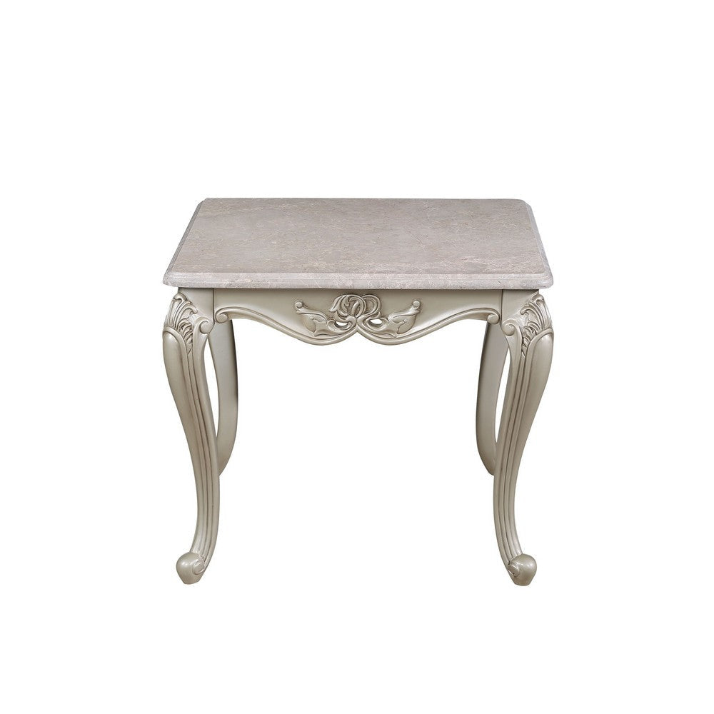 Kerra Side End Table Beige Marble Classic Carved Champagne 28 Inch BM329834