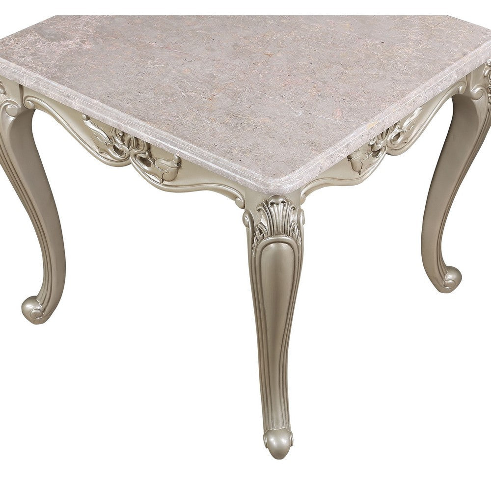Kerra Side End Table Beige Marble Classic Carved Champagne 28 Inch BM329834