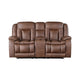 Olaf Dual Manual Recliner Console Loveseat Brown Faux Leather 77 Inch BM329835