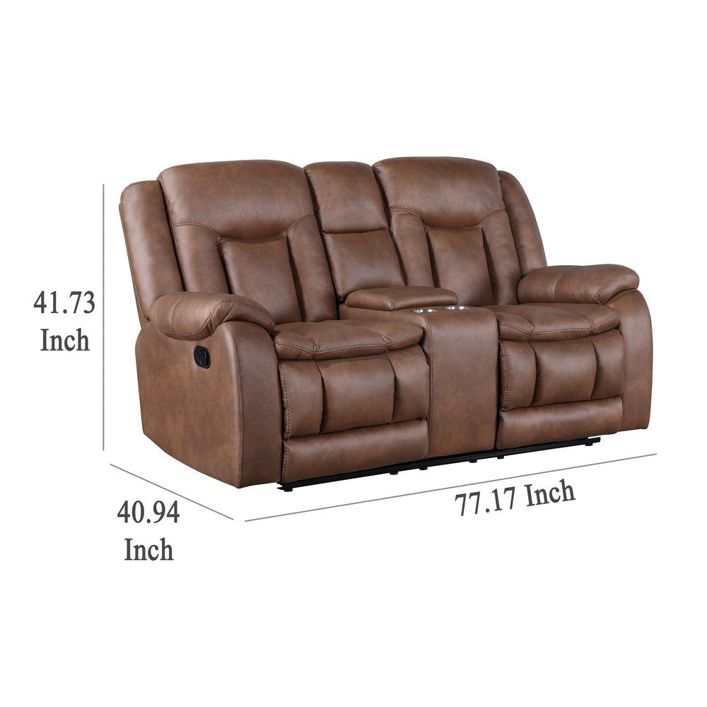 Olaf Dual Manual Recliner Console Loveseat Brown Faux Leather 77 Inch BM329835