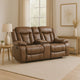 Olaf Dual Manual Recliner Console Loveseat, Brown Faux Leather 77 Inch