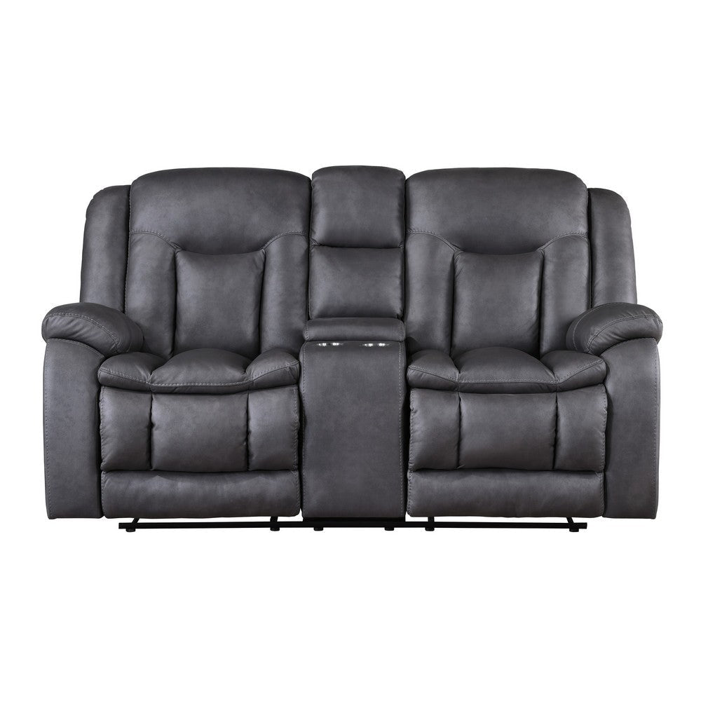 Olaf Dual Manual Recliner Loveseat Dark Gray Faux Leather 77 Inch BM329836