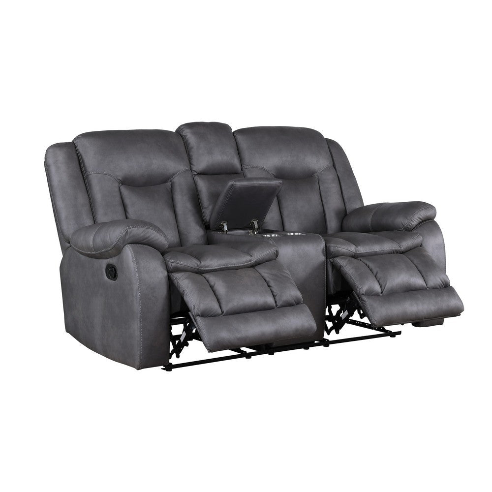 Olaf Dual Manual Recliner Loveseat Dark Gray Faux Leather 77 Inch BM329836