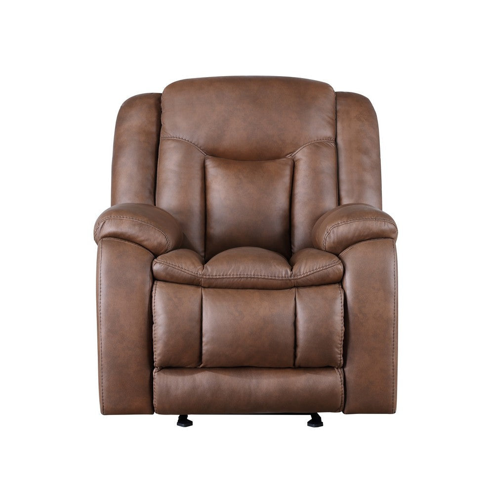 Olaf Manual Glider Recliner Chair Plush Saddle Brown Faux Leather BM329837