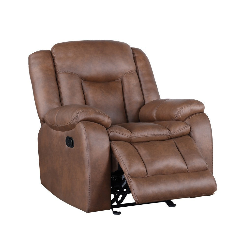 Olaf Manual Glider Recliner Chair Plush Saddle Brown Faux Leather BM329837