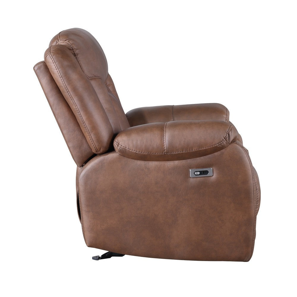 Olaf Power Recliner Chair Chaise Footrest Saddle Brown Faux Leather BM329839