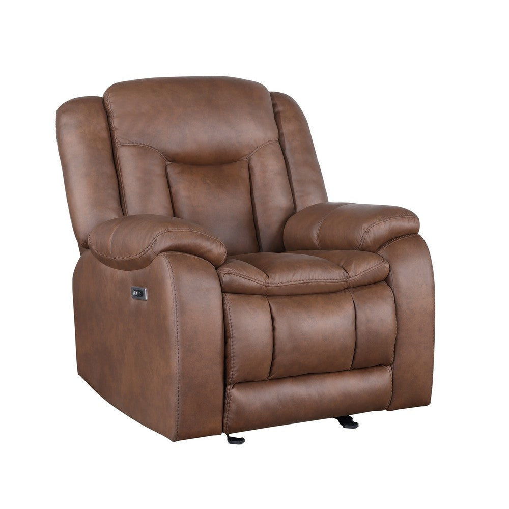 Olaf Power Recliner Chair Chaise Footrest Saddle Brown Faux Leather BM329839