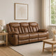 Olaf Dual Manual Recliner Sofa, Saddle Brown Faux Leather 88 Inch