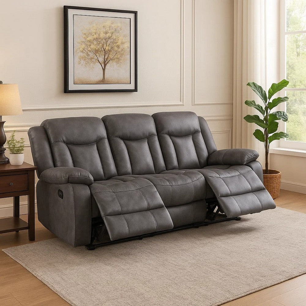 Olaf Dual Manual Recliner Sofa, Dark Gray Faux Leather 88 Inch