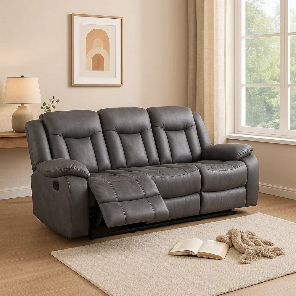 Olaf Dual Manual Recliner Sofa, Dark Gray Faux Leather 88 Inch