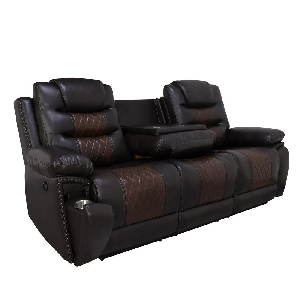 Asher Power Recliner Sofa USB Charger Brown Faux Leather 84 Inch BM329843