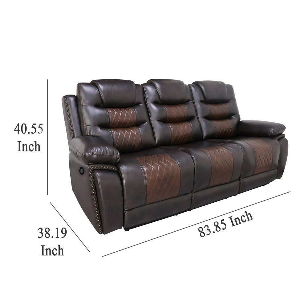 Asher Power Recliner Sofa USB Charger Brown Faux Leather 84 Inch BM329843