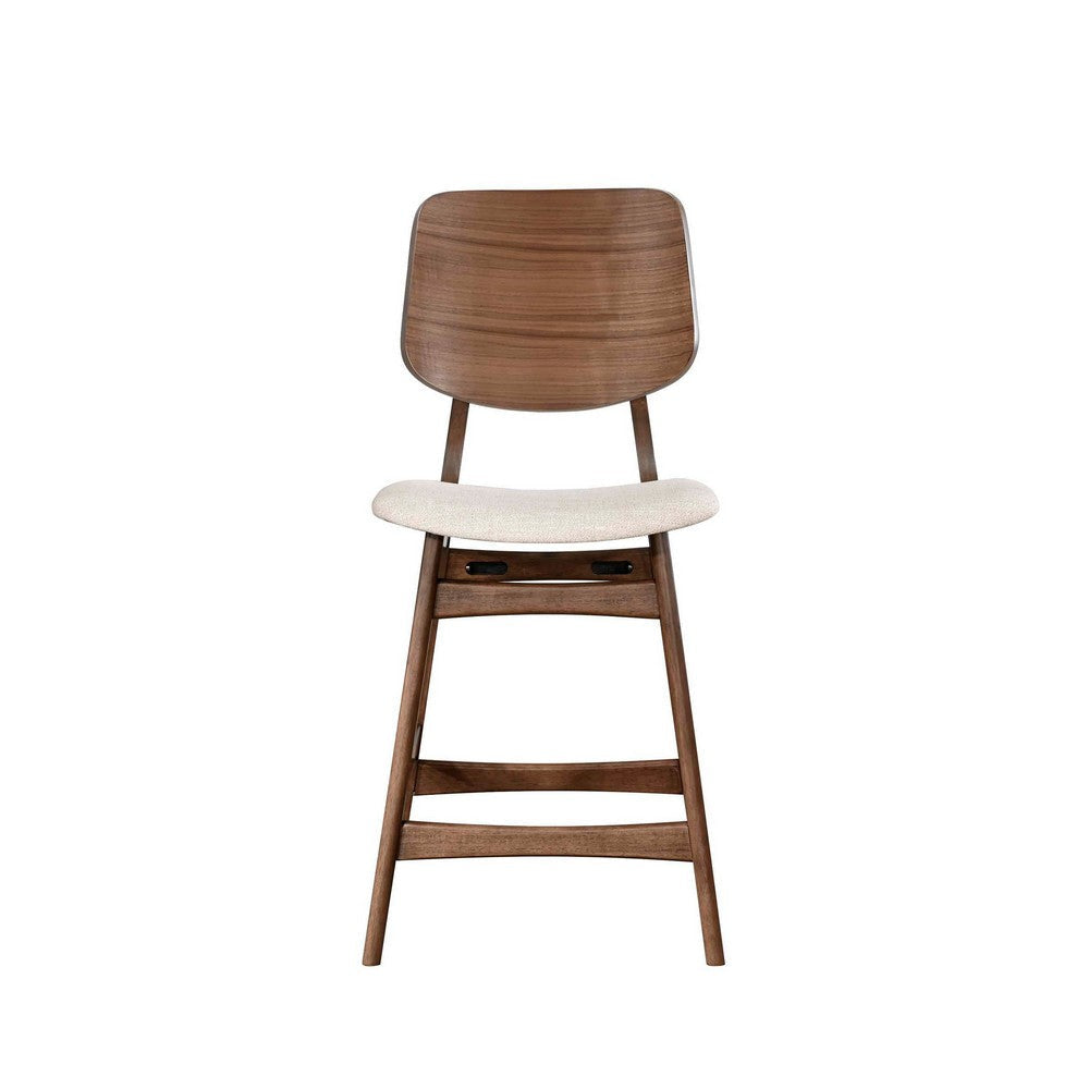 Scar Counter Height Chair Set of 2 Beige Polyester Brown Rubberwood