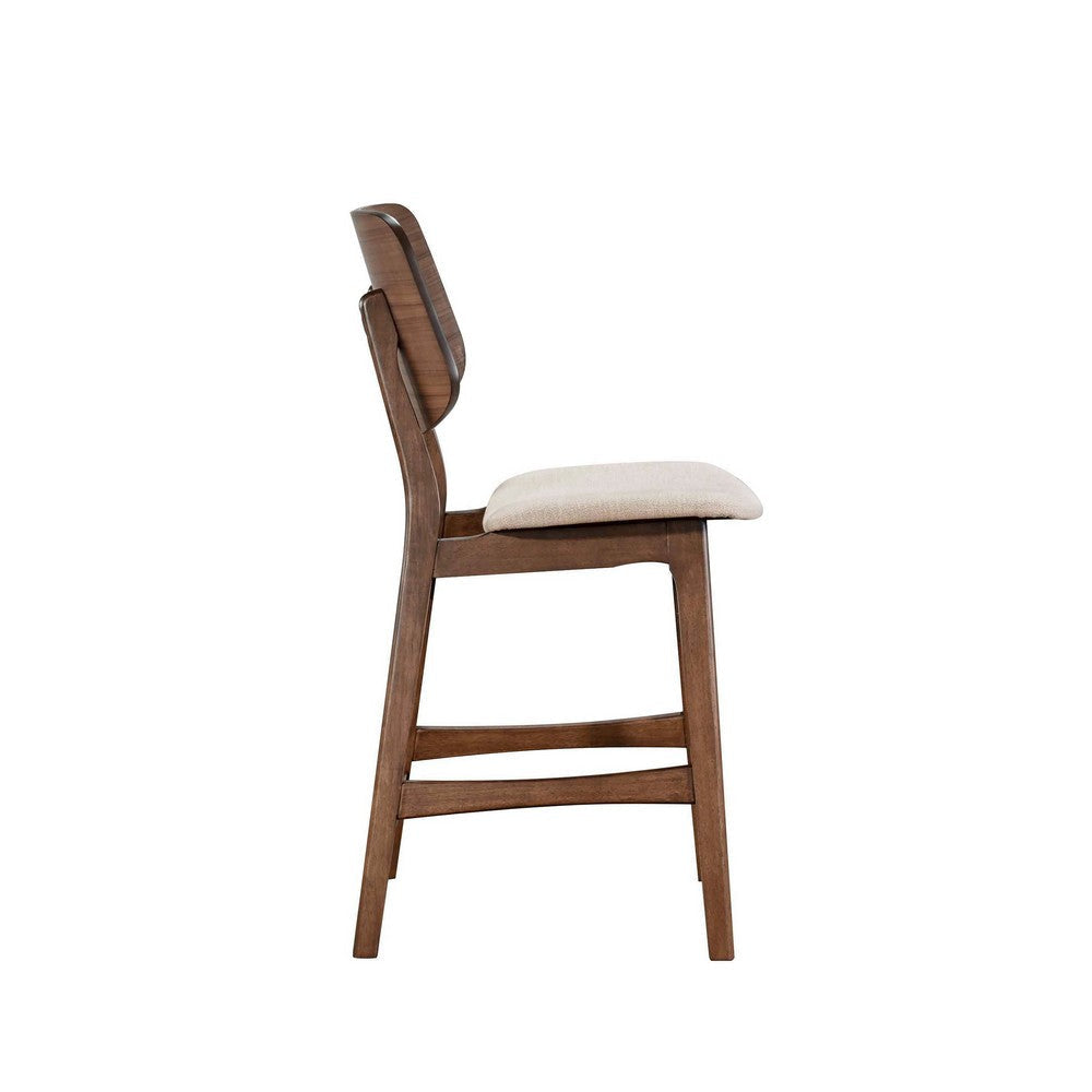 Scar Counter Height Chair Set of 2 Beige Polyester Brown Rubberwood