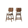 Scar Counter Height Chair Set of 2, Beige Polyester, Brown Rubberwood