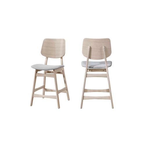 Scar Counter Height Chair Set of 2, Gray Polyester, White Rubberwood