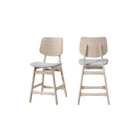 Scar Counter Height Chair Set of 2, Gray Polyester, White Rubberwood