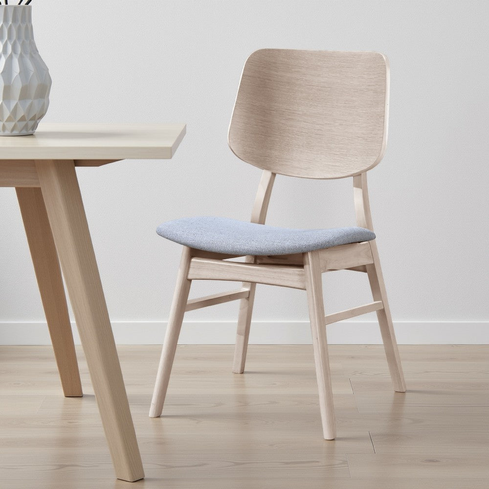 Scar Dining Chair Set of 2, Gray Polyester Seat, White Rubberwood