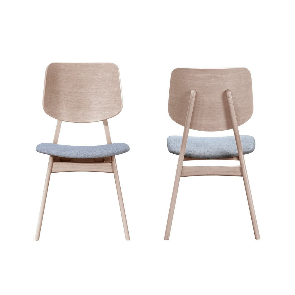 Scar Dining Chair Set of 2, Gray Polyester Seat, White Rubberwood