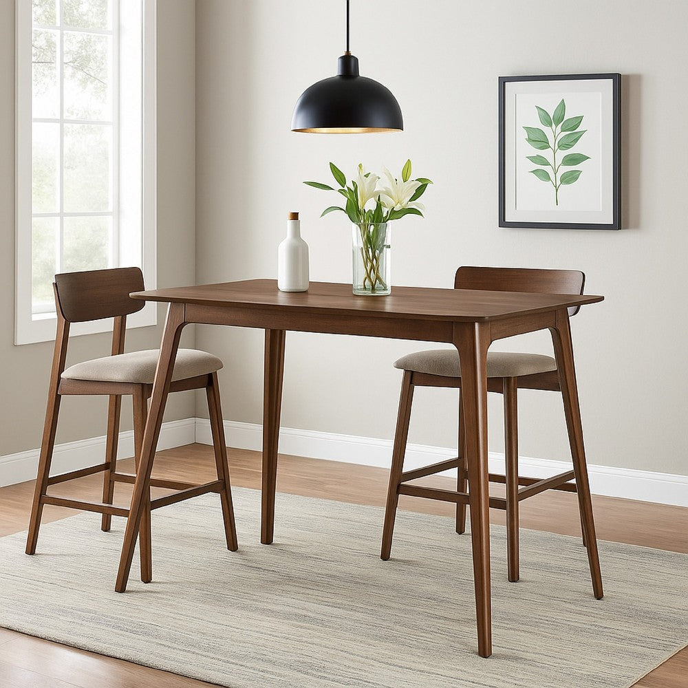 Scar Counter Height Table with Tapered Legs, Walnut Brown Wood 59 Inch