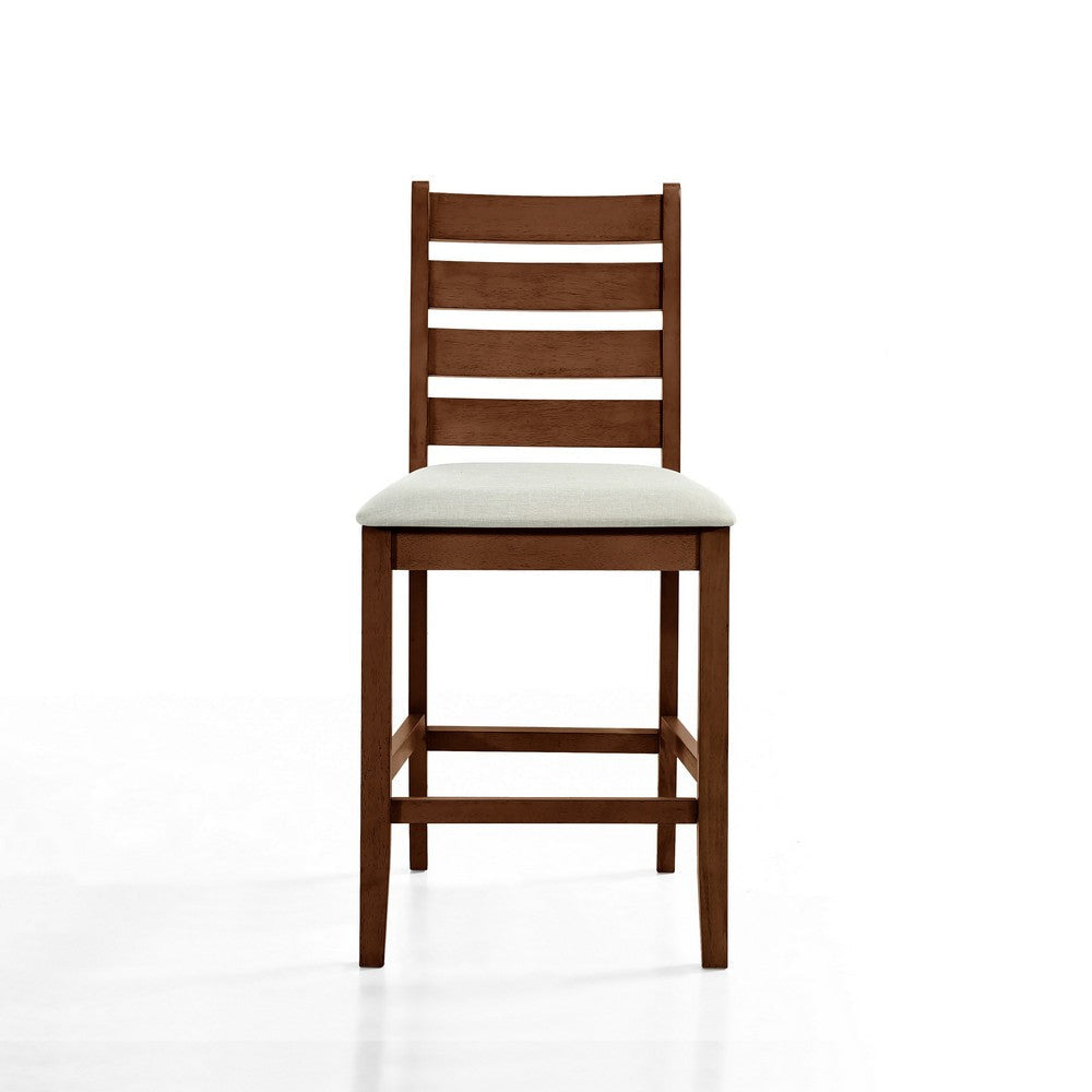 Accai Counter Height Chair Set of 2 Beige Polyester Brown Rubberwood BM329858