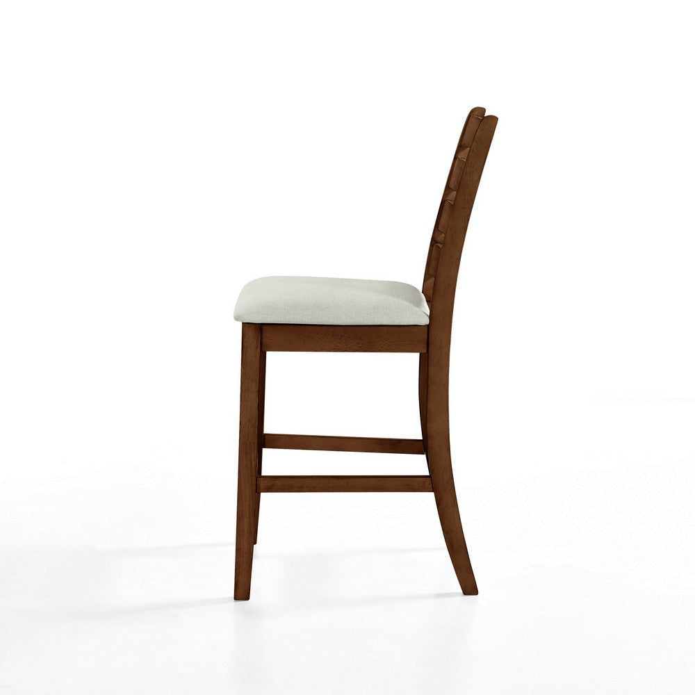 Accai Counter Height Chair Set of 2 Beige Polyester Brown Rubberwood BM329858