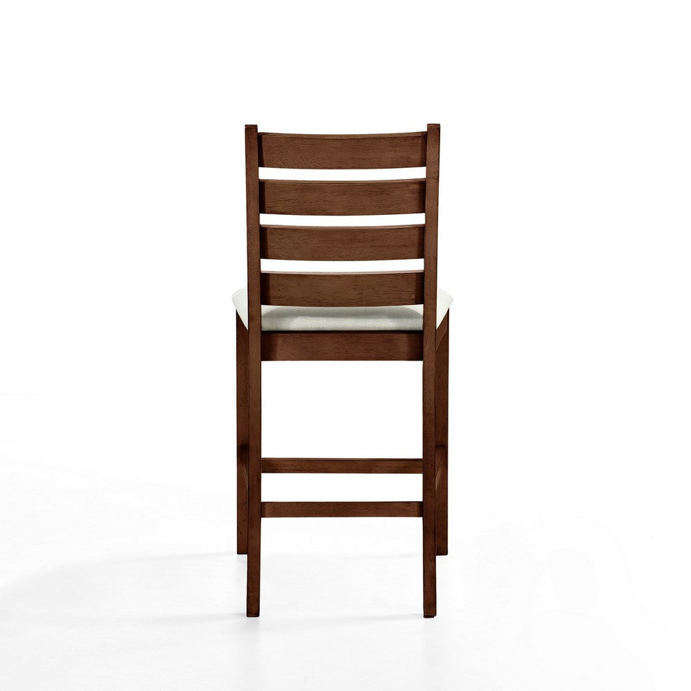 Accai Counter Height Chair Set of 2 Beige Polyester Brown Rubberwood BM329858