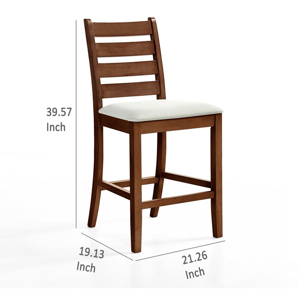 Accai Counter Height Chair Set of 2 Beige Polyester Brown Rubberwood BM329858