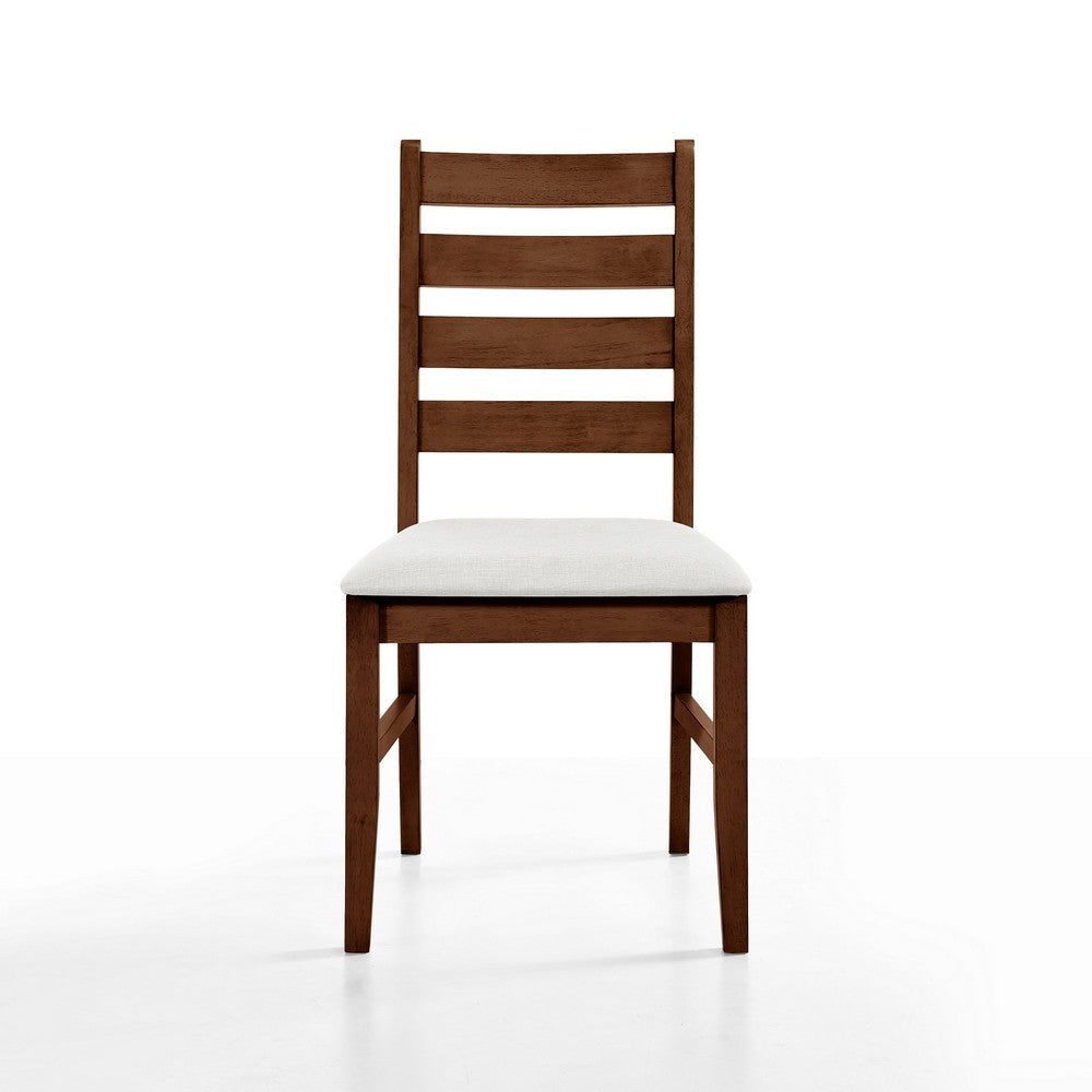 Accai Dining Chair Set of 2 Beige Polyester Walnut Brown Rubberwood BM329859