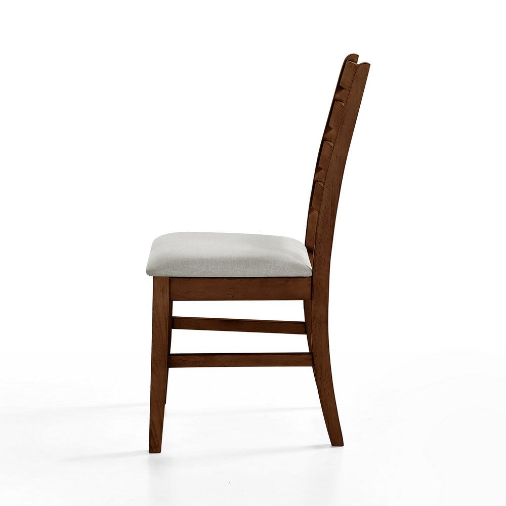 Accai Dining Chair Set of 2 Beige Polyester Walnut Brown Rubberwood BM329859