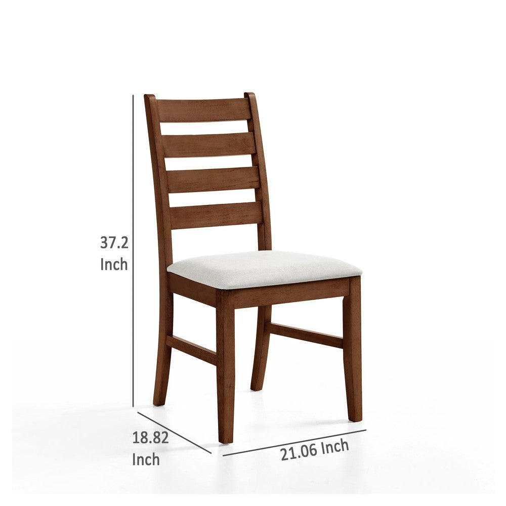 Accai Dining Chair Set of 2 Beige Polyester Walnut Brown Rubberwood BM329859