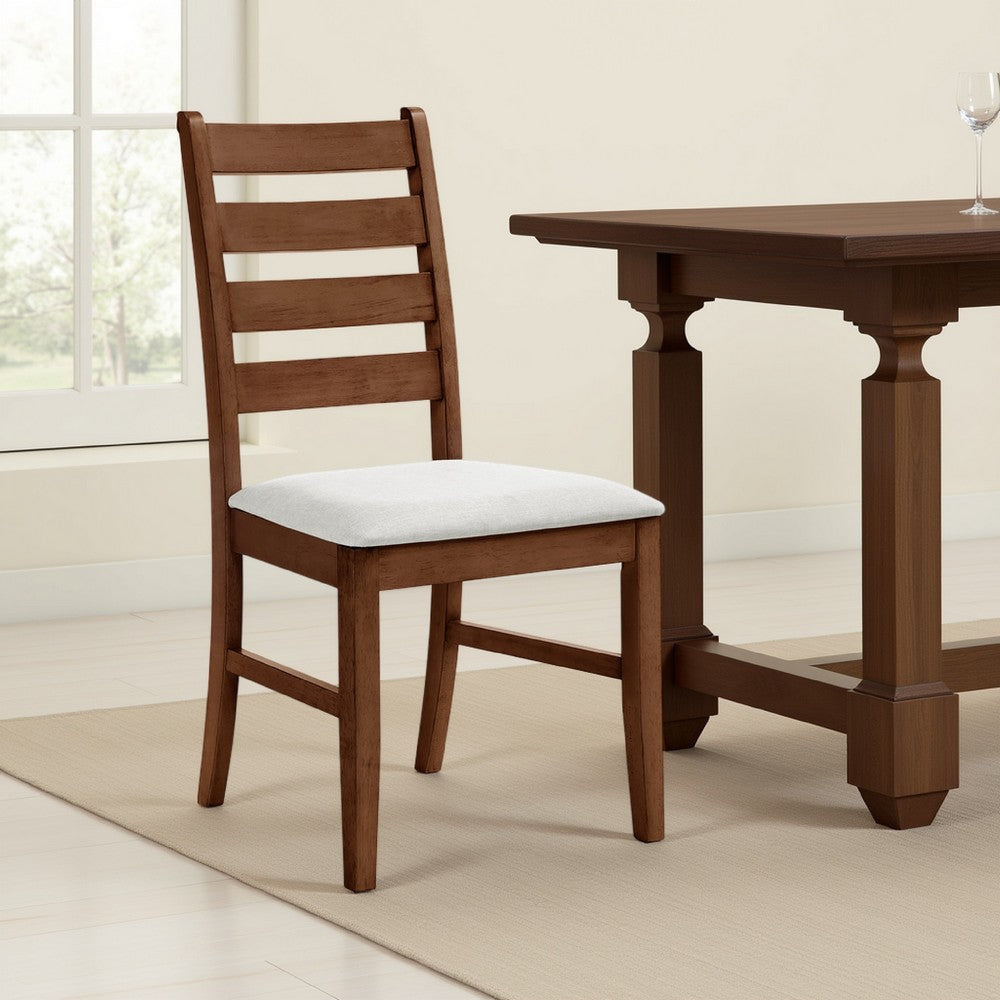 Accai Dining Chair Set of 2, Beige Polyester, Walnut Brown Rubberwood