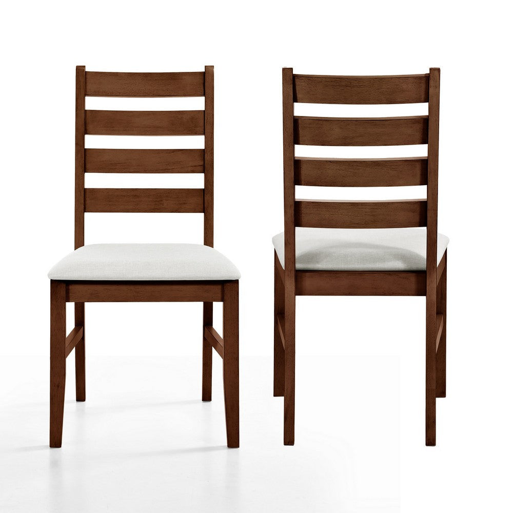 Accai Dining Chair Set of 2, Beige Polyester, Walnut Brown Rubberwood