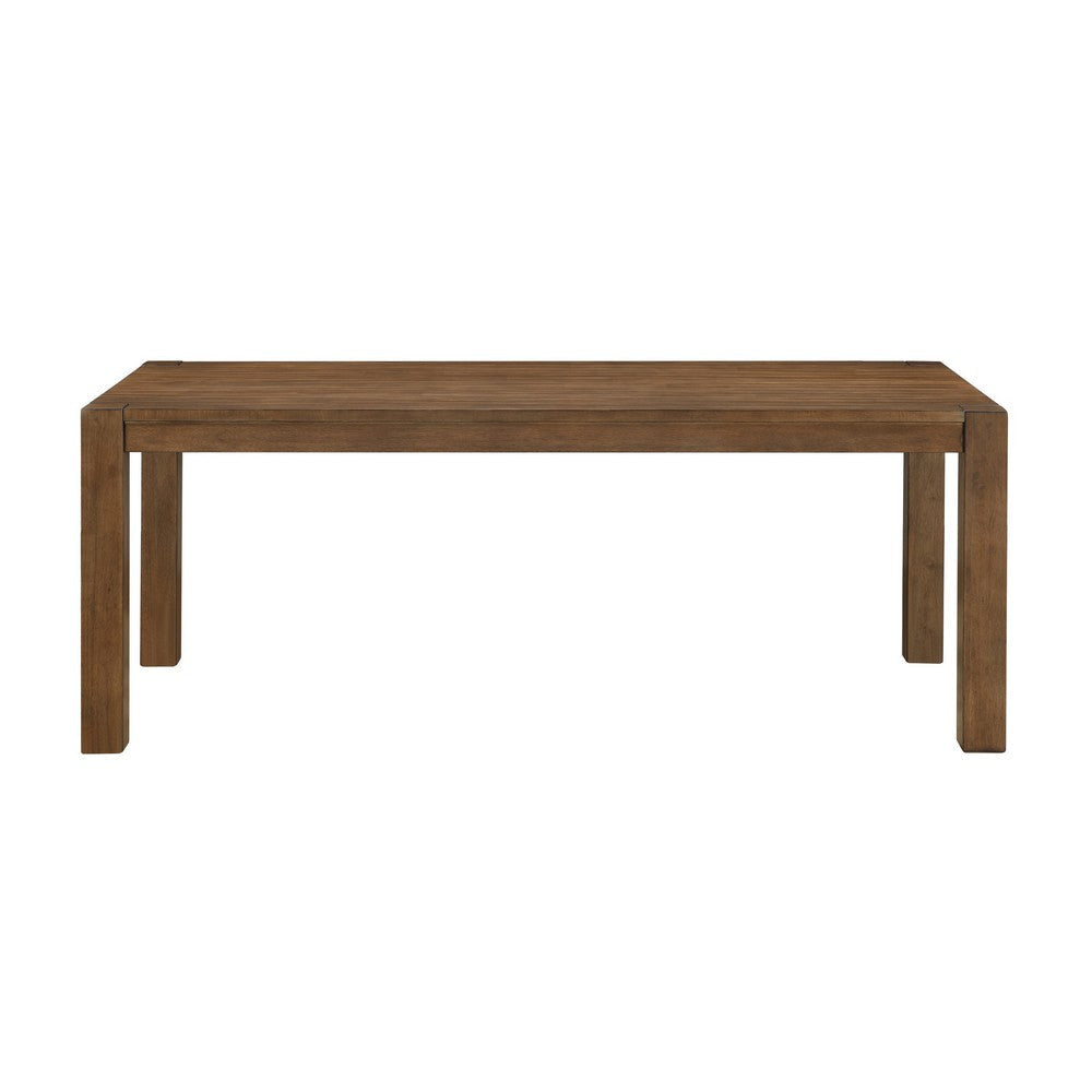 Enix Dining Table with Burnished Edges Brown Solid Rubberwood 78 Inch BM329863