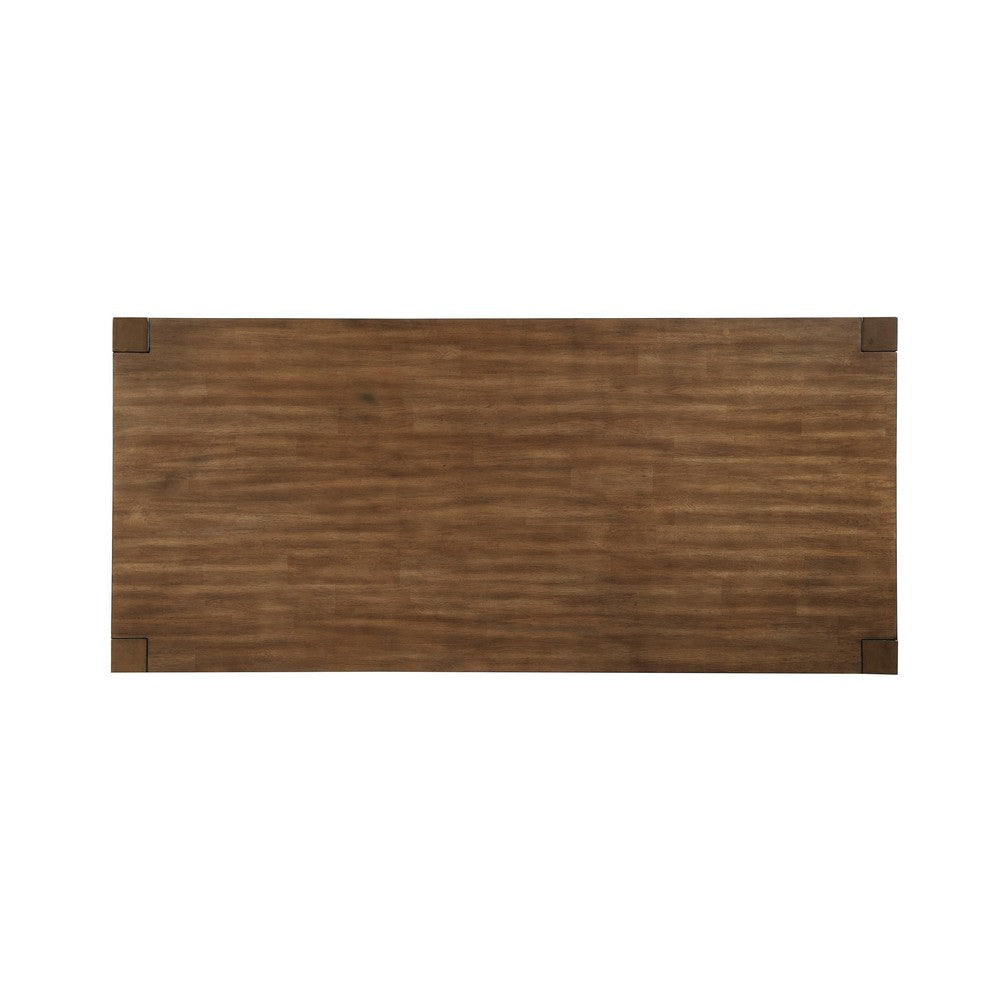 Enix Dining Table with Burnished Edges Brown Solid Rubberwood 78 Inch BM329863