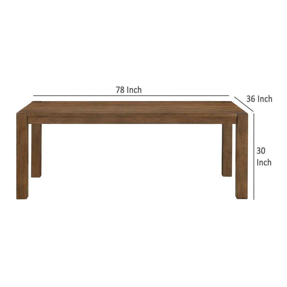 Enix Dining Table with Burnished Edges Brown Solid Rubberwood 78 Inch BM329863