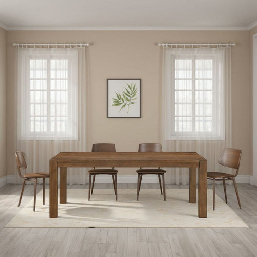Enix Dining Table with Burnished Edges, Brown Solid Rubberwood 78 Inch