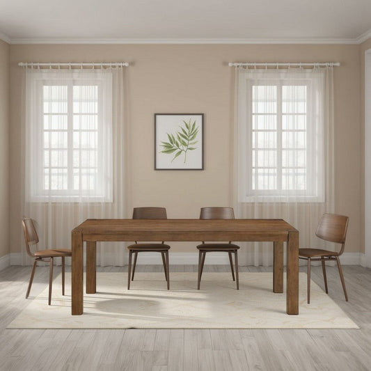 Enix Dining Table with Burnished Edges, Brown Solid Rubberwood 78 Inch