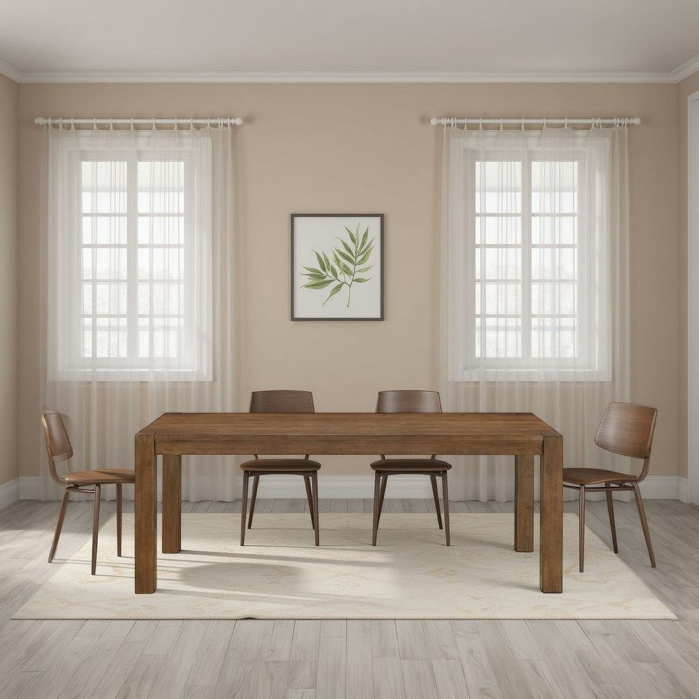 Enix Dining Table with Burnished Edges, Brown Solid Rubberwood 78 Inch