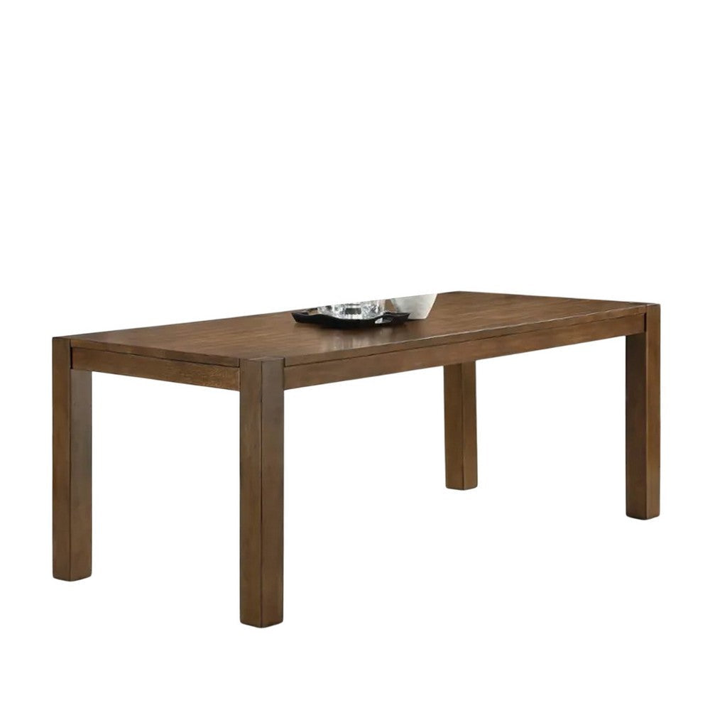 Enix Dining Table with Burnished Edges, Brown Solid Rubberwood 78 Inch